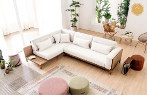 Sofa góc viền gỗ hiện đại L35