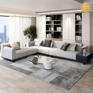 Sofa nỉ góc L tay gỗ
